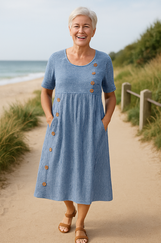 IRENE | VESTIDO MIDI A RAYAS: COMODIDAD SIN ESFUERZO, CONFIANZA PARA EL DÍA A DÍA