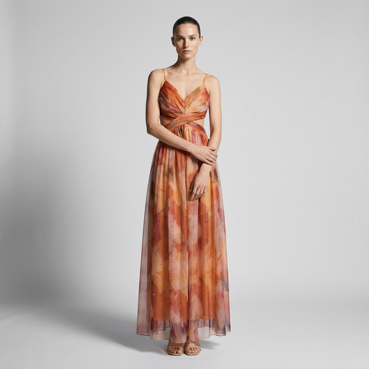 GISELA | VESTIDO LARGO Y CAUTIVADOR CON ESTAMPADO FLORAL