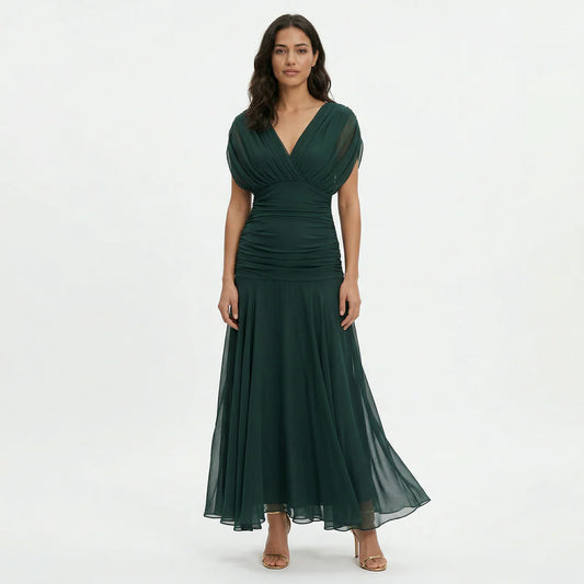 LOUISE | VESTIDO LARGO DE FIESTA ELEGANTE CON CUELLO EN V