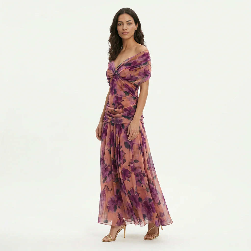 LOUISE | VESTIDO LARGO DE FIESTA ELEGANTE CON CUELLO EN V
